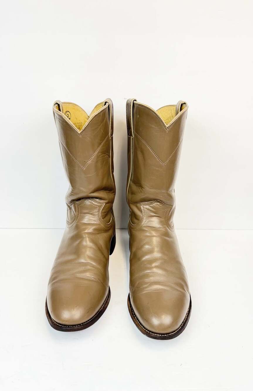 Vintage Justin Taupe Leather Roper Cowboy Boots